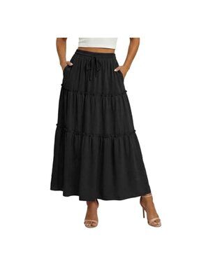 Women's High Waist Elastic Maxi Skirt with Pockets A-Line Boho